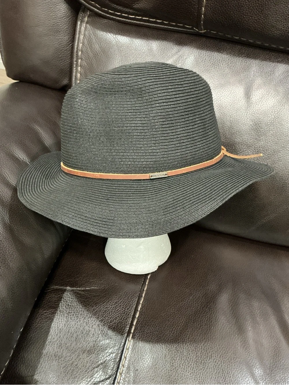 Brixton Wesley Black Straw Fedora with Brown Leather Band
